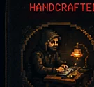 Pixel-styled developer sitting at a desk by lamplight